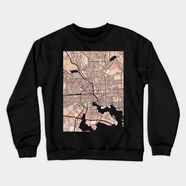 Baltimore Map Pattern in Soft Pink Pastels Crewneck Sweatshirt by PatternMaps